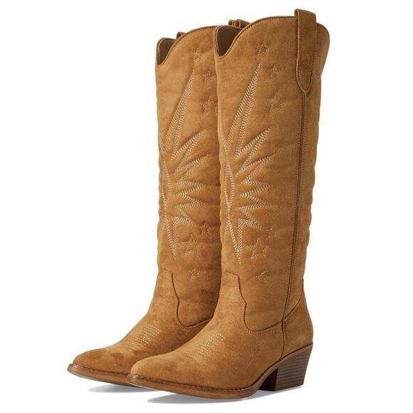 Roper Shoes - NEW Roper Starburst Tan Knee High Western Boots 15in Shaft Pointed Toe Size 9